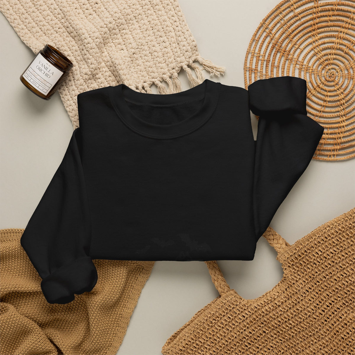 Black Cat and Bats Sweatshirt | Spooky Animals Halloween Aesthetic