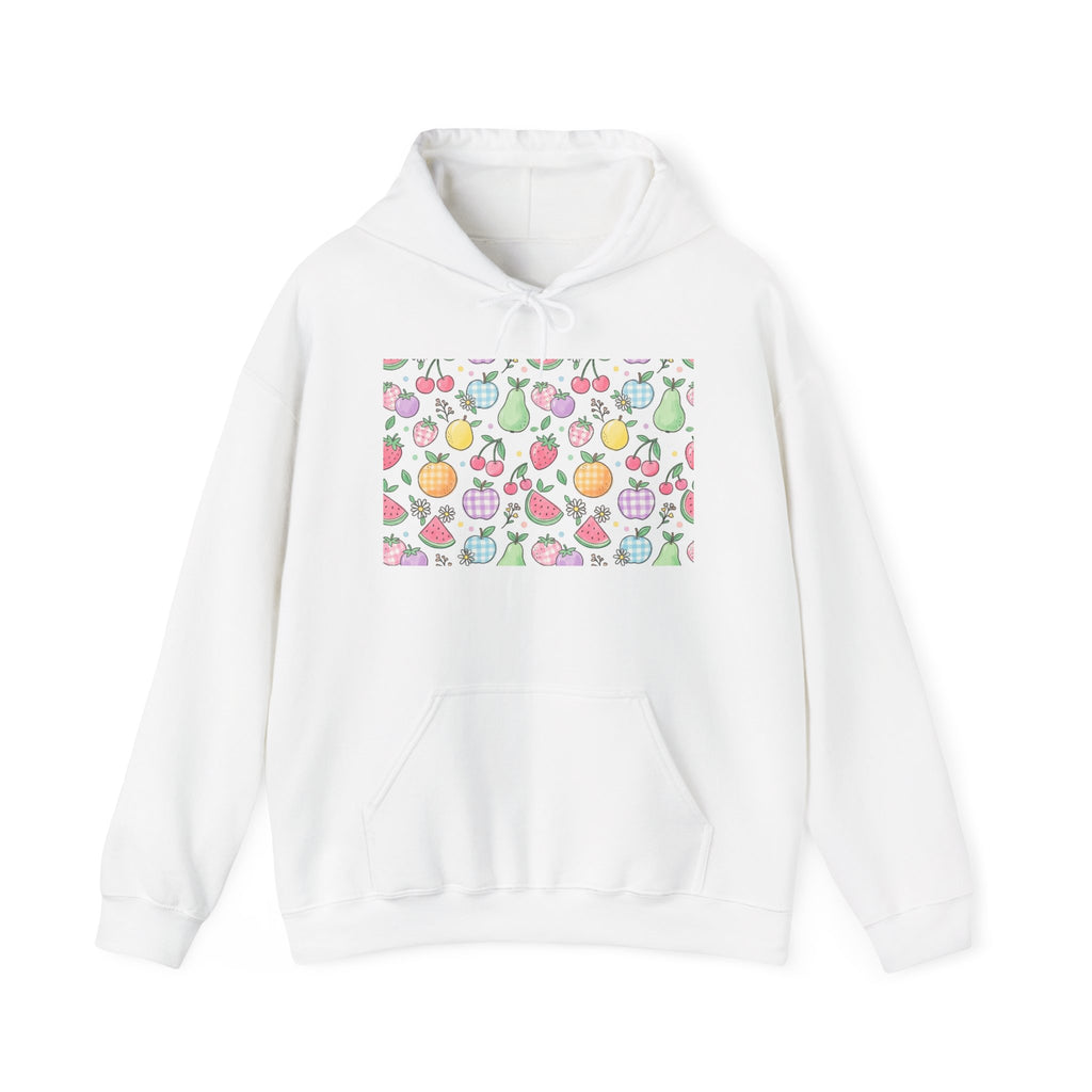 Fruit Pattern Hoodie — Pastel Fruit Print Pullover Sweatshirt