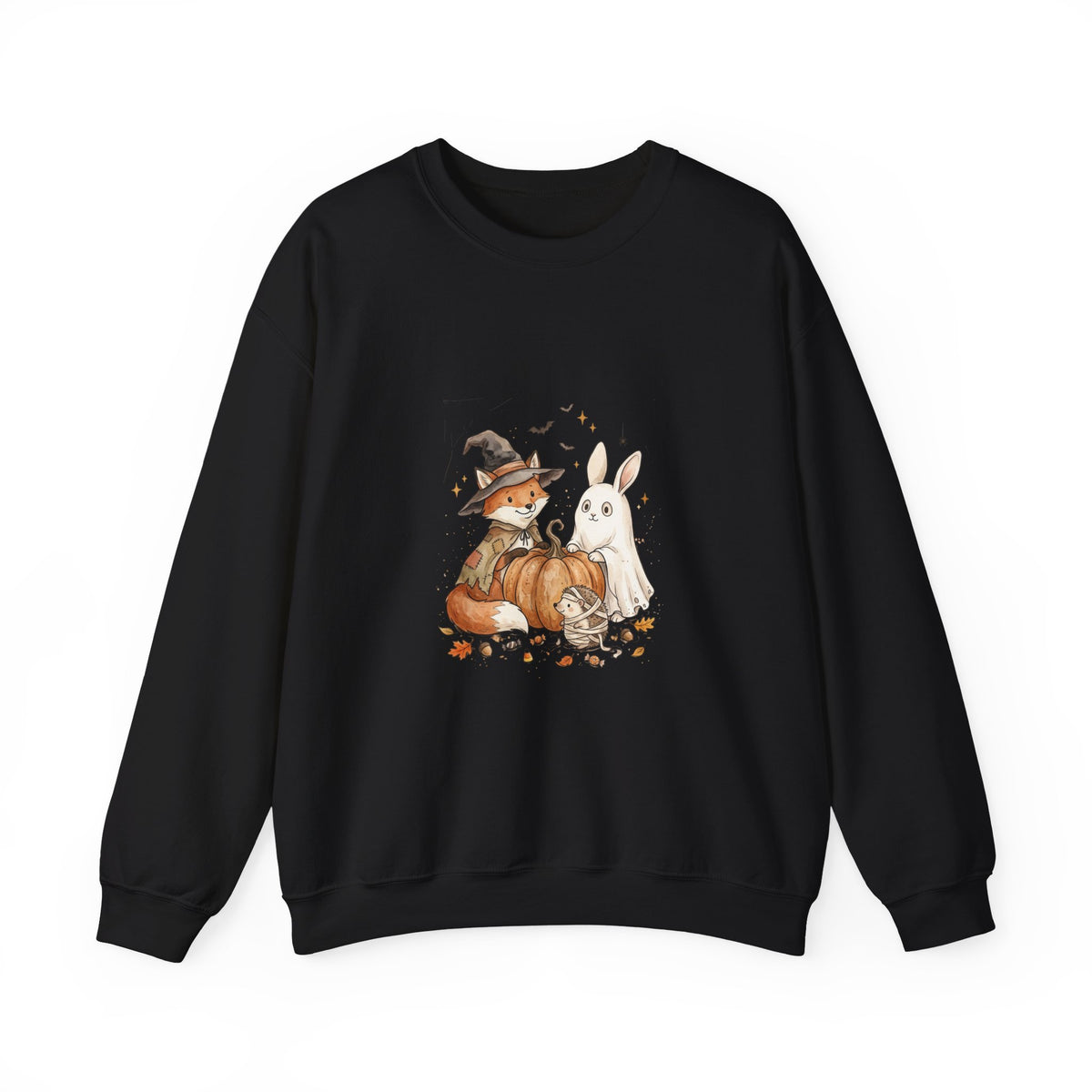 Halloween Fox & Ghost Bunny Sweatshirt | Spooky Animals Pumpkin Illustration