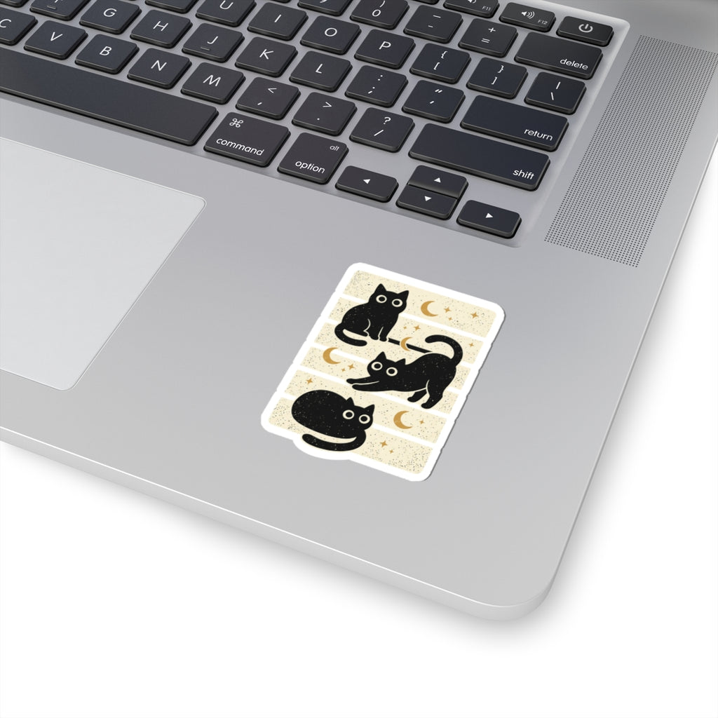 Black Cat Moon Sticker | Halloween Kiss-Cut Sticker