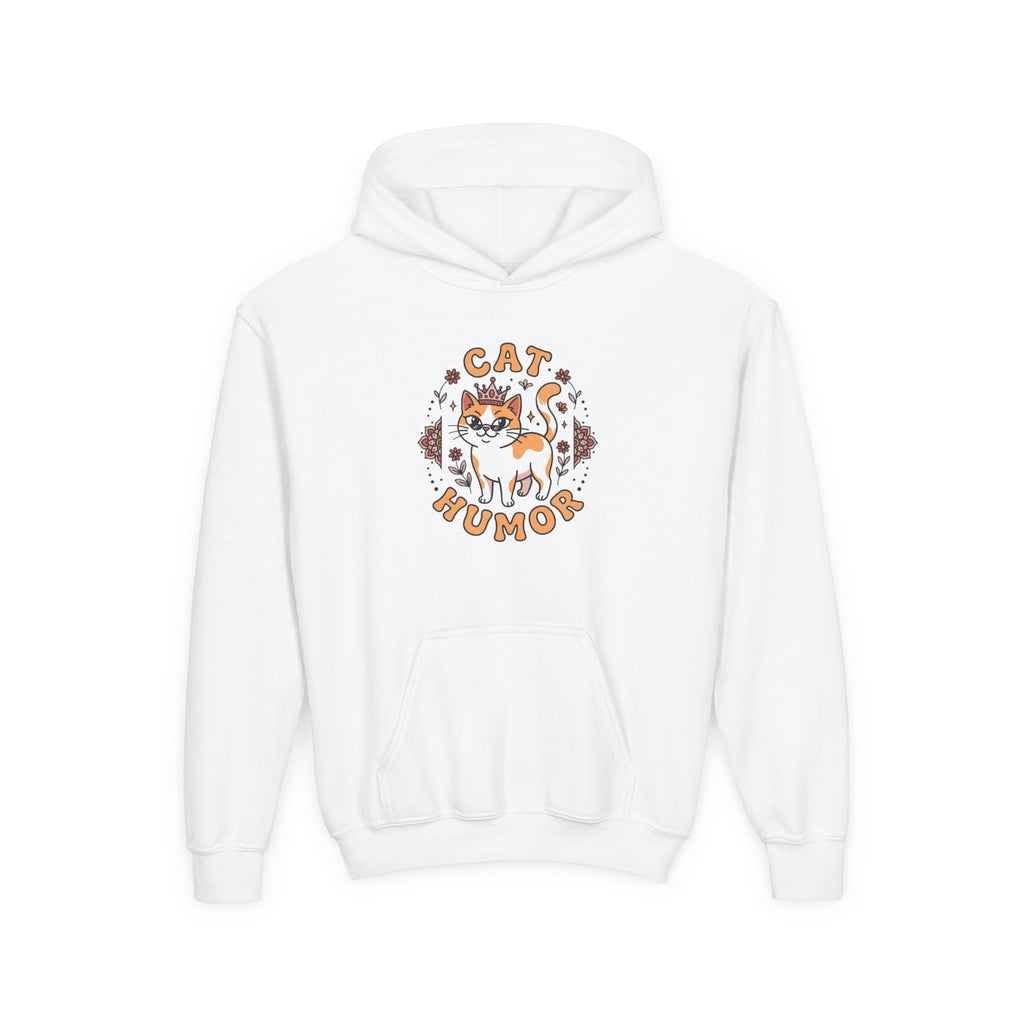 Cat Humor Youth Hoodie — Cute Orange Cat Graphic Pullover for Kids