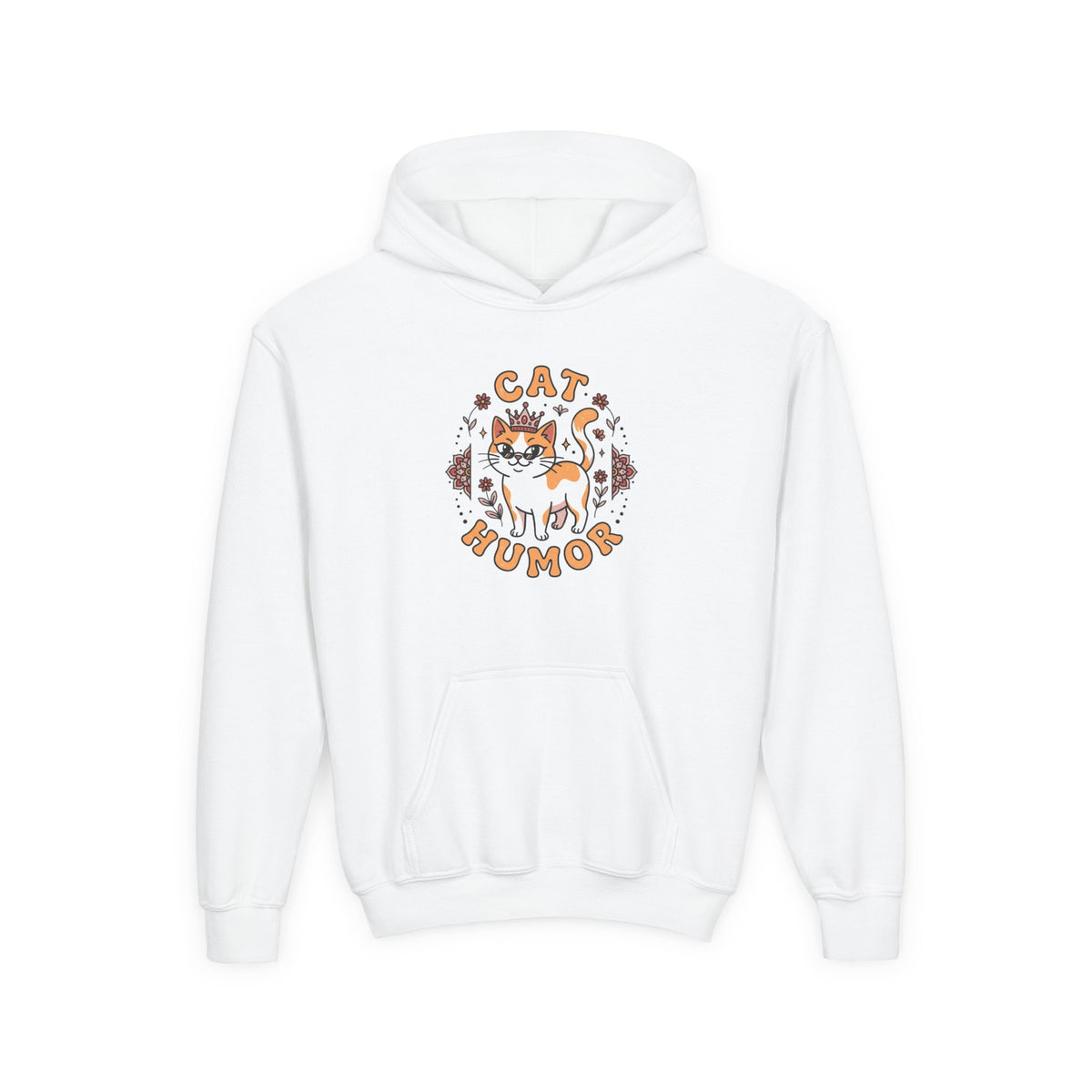 Cat Humor Youth Hoodie — Cute Orange Cat Graphic Pullover for Kids