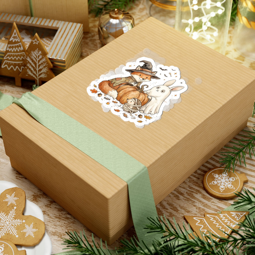 Spooky Animals Fox & Ghost Bunny Sticker | Halloween Pumpkin Kiss-Cut
