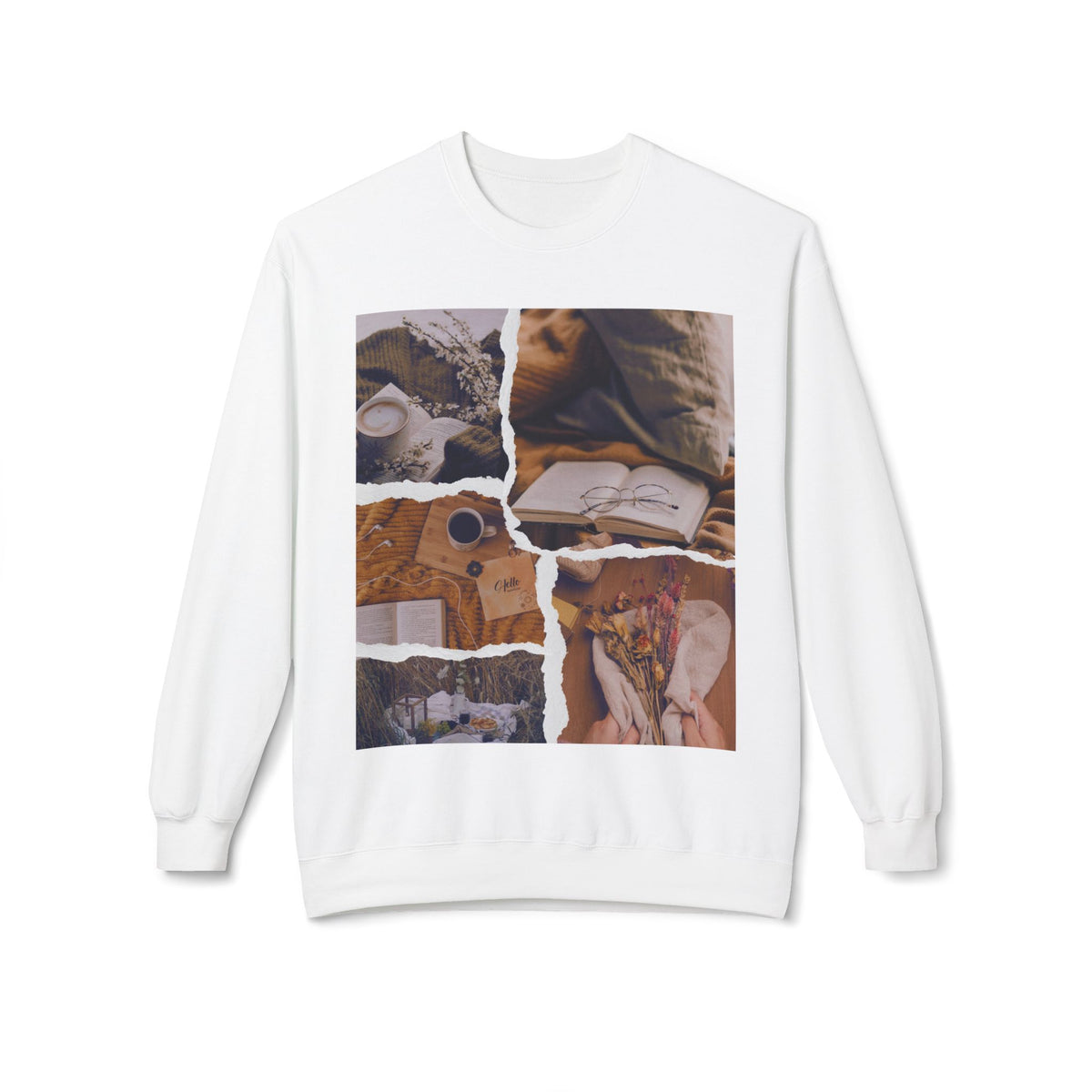 Crewneck Sweatshirt - Cozy Collage Aesthetic (Reading, Tea, Relaxation)