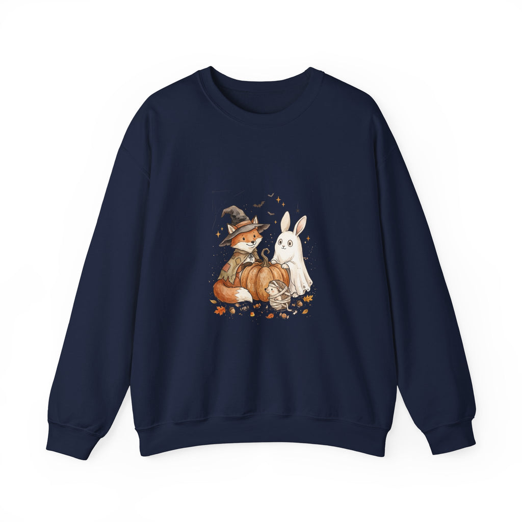 Halloween Fox & Ghost Bunny Sweatshirt | Spooky Animals Pumpkin Illustration