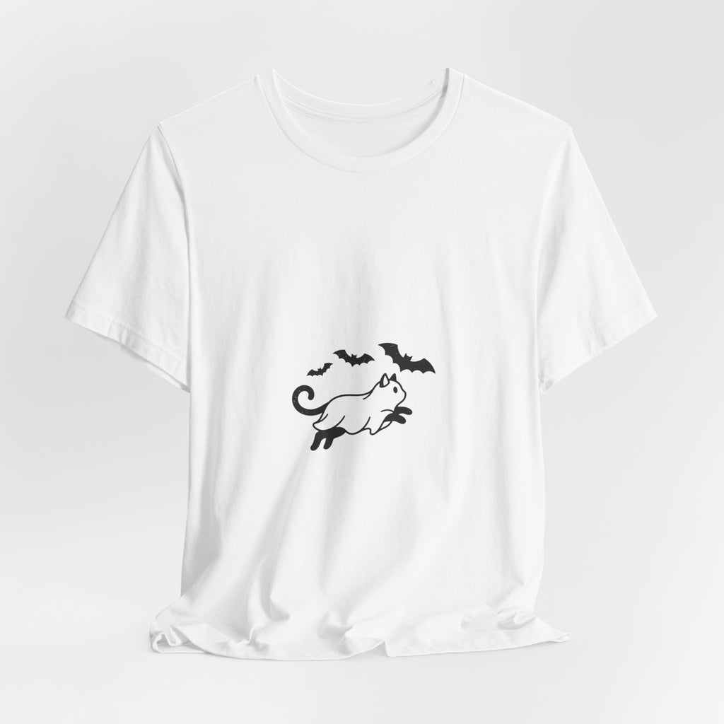 Ghost Cat with Bats Tee | Spooky Animals Halloween Shirt
