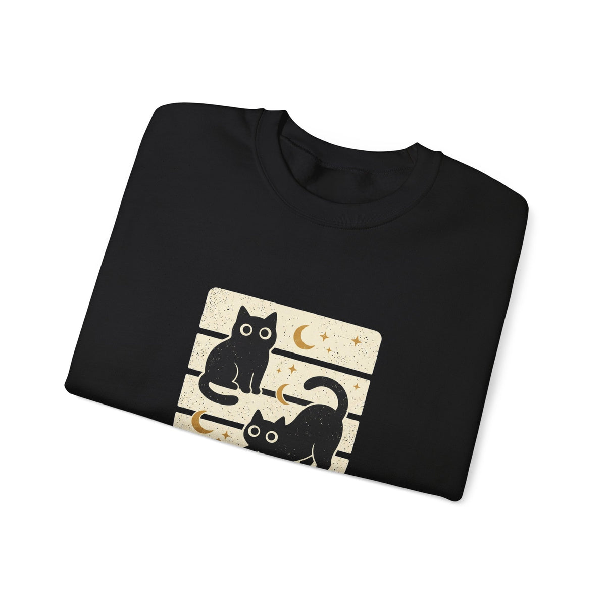 Black Cat Trio Crewneck Sweatshirt | Halloween moon stars vintage block design