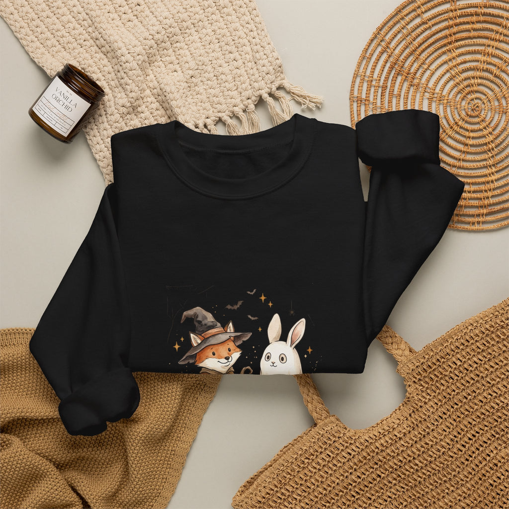Halloween Fox & Ghost Bunny Sweatshirt | Spooky Animals Pumpkin Illustration