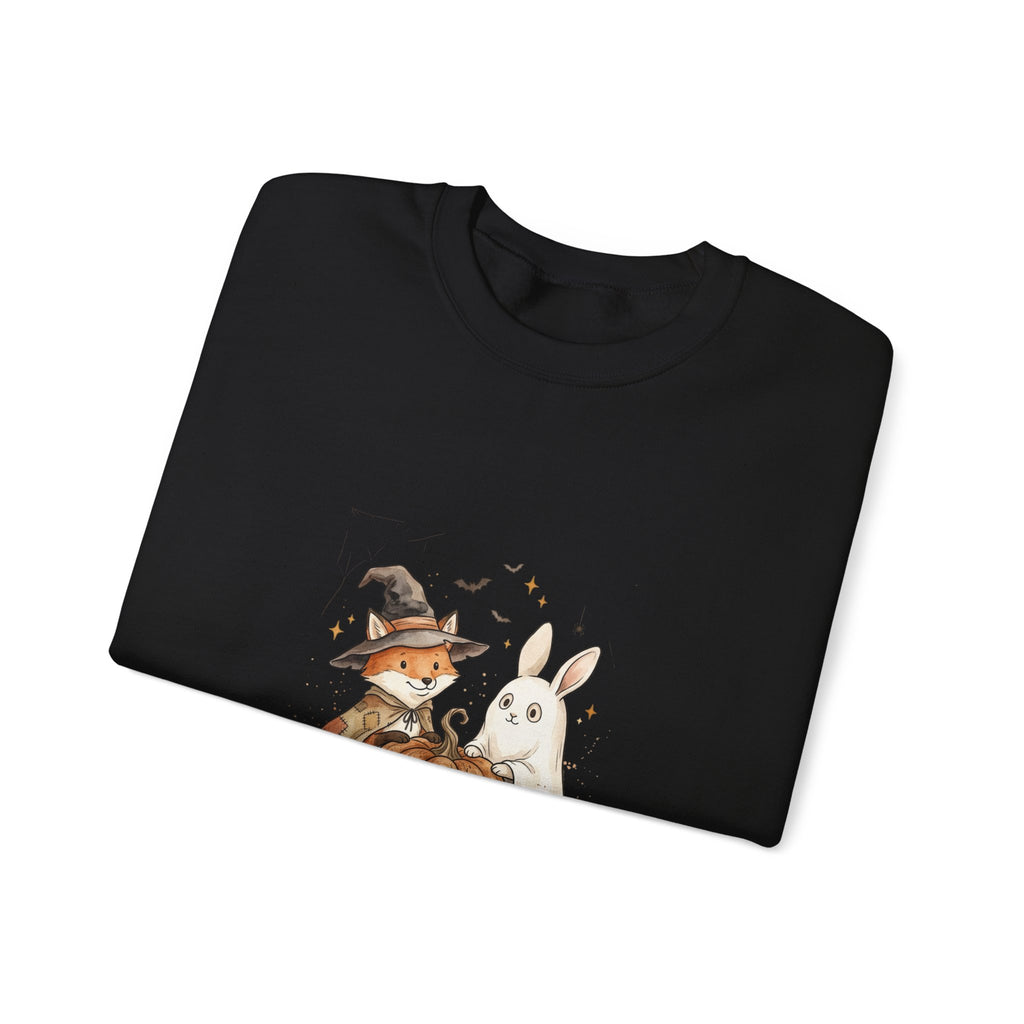 Halloween Fox & Ghost Bunny Sweatshirt | Spooky Animals Pumpkin Illustration