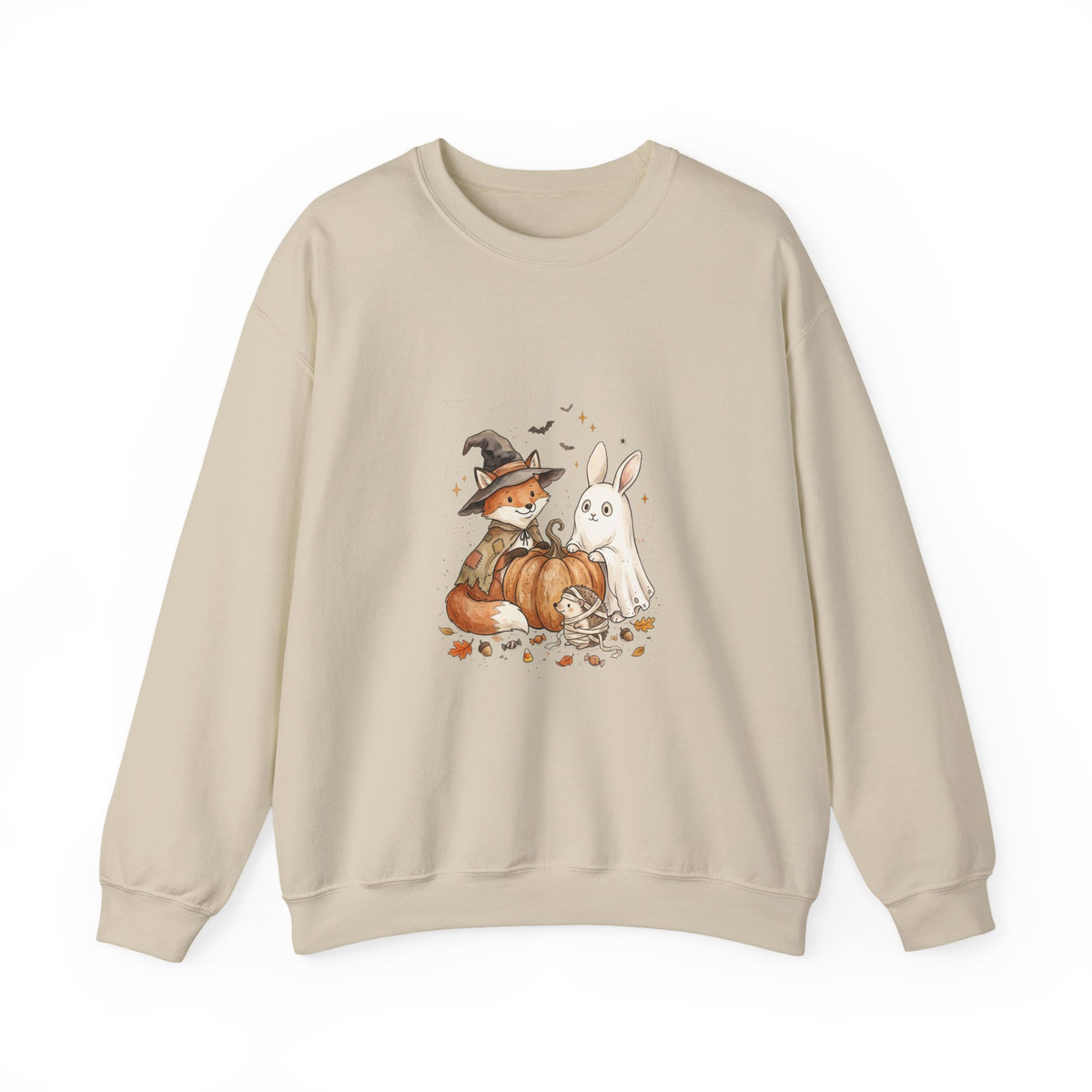 Halloween Fox & Ghost Bunny Sweatshirt | Spooky Animals Pumpkin Illustration