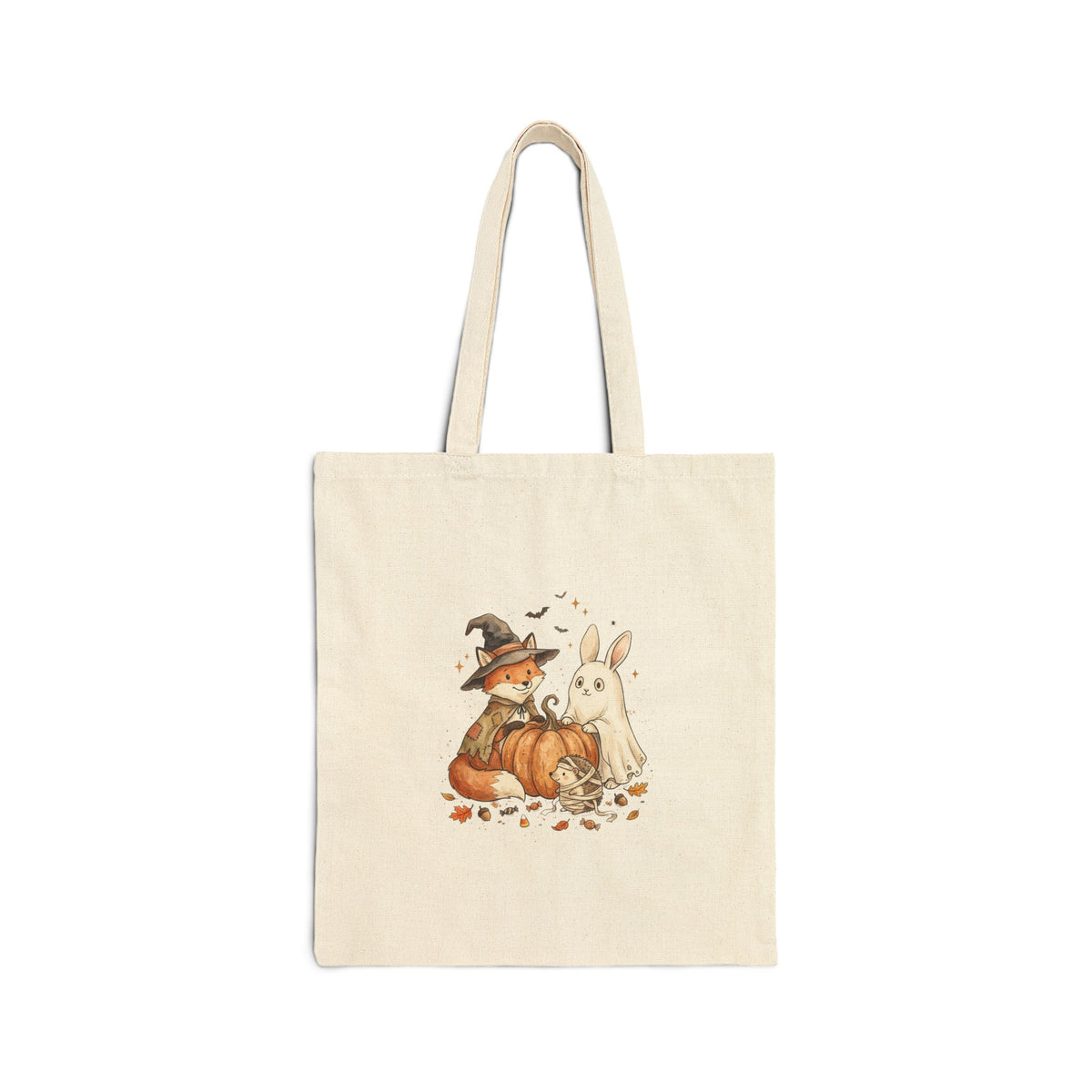 Spooky Woodland Animals Tote | Halloween Pumpkin Bunny Fox Canvas