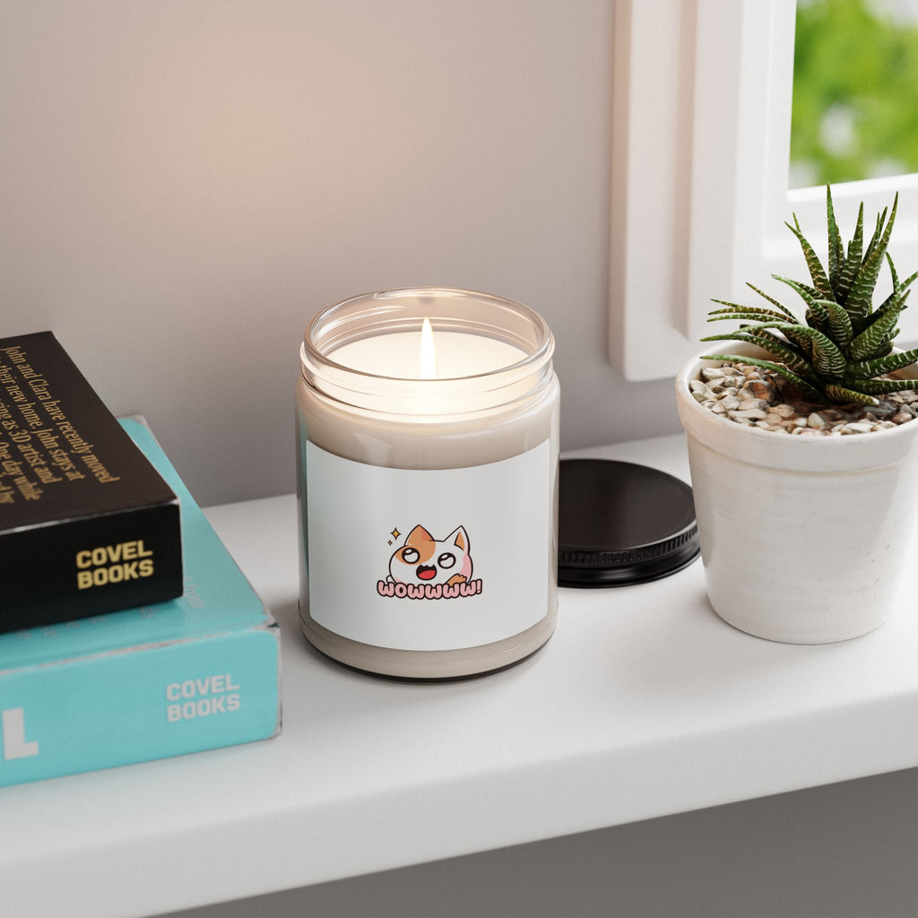 9oz Soy Candle — Cute 'Wowwwww!' Cartoon Cat Scented Candle