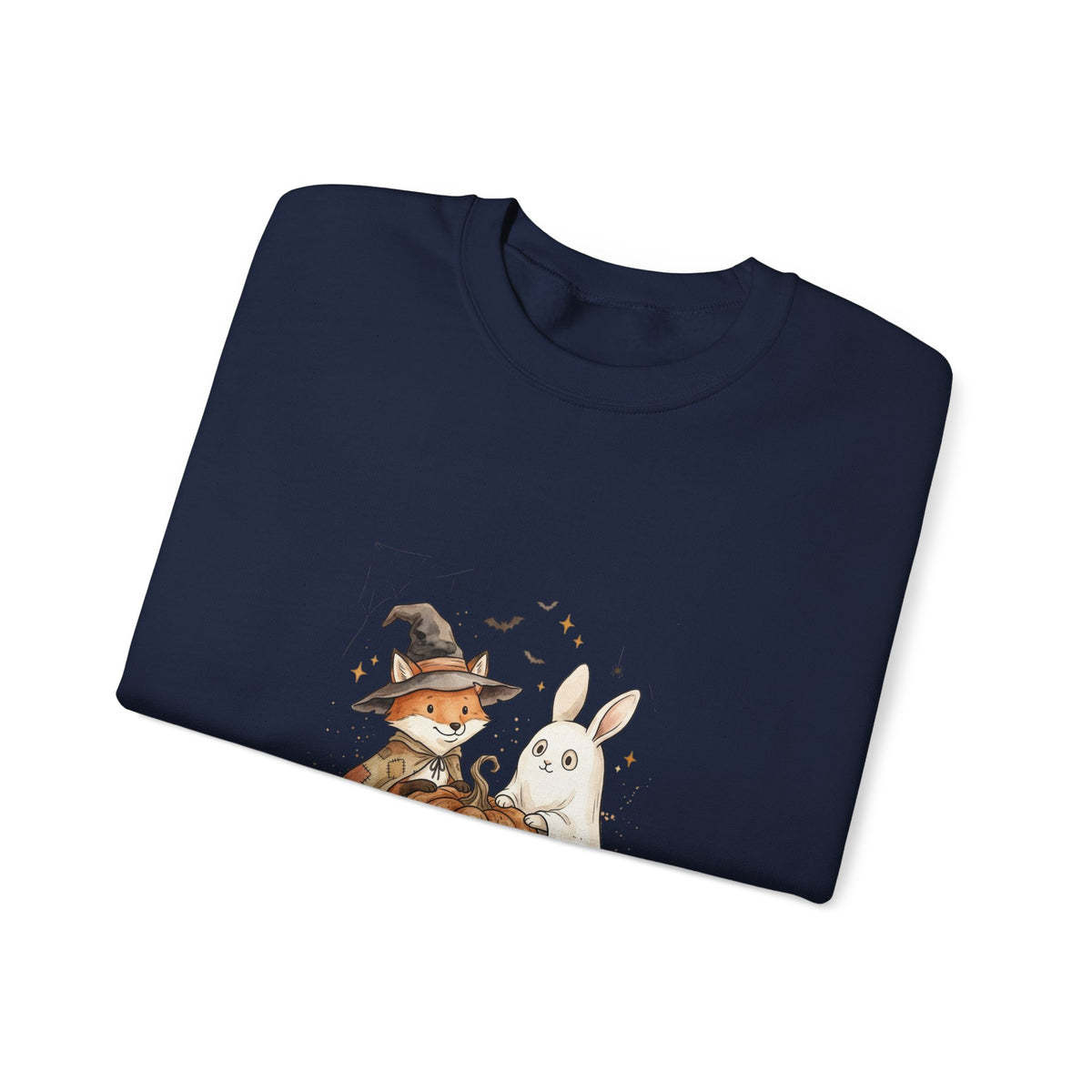 Halloween Fox & Ghost Bunny Sweatshirt | Spooky Animals Pumpkin Illustration