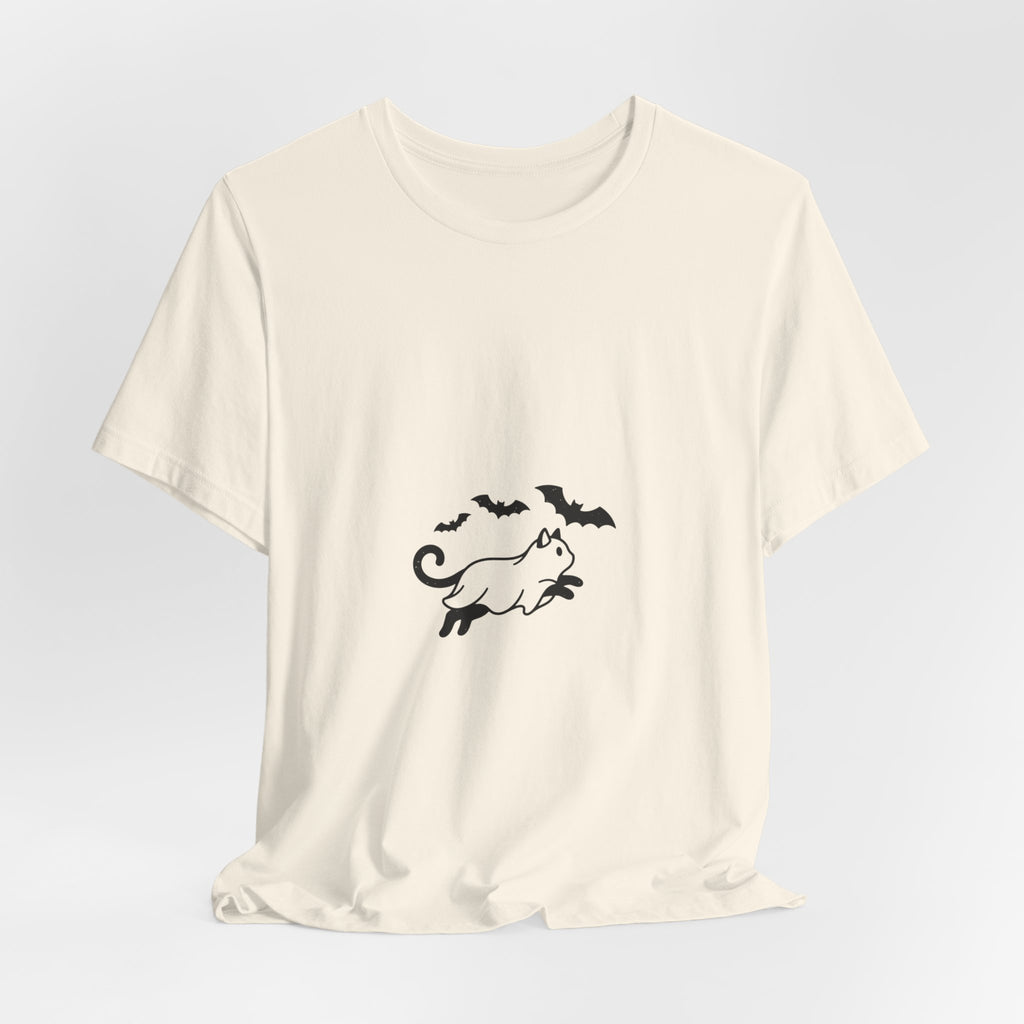 Ghost Cat with Bats Tee | Spooky Animals Halloween Shirt