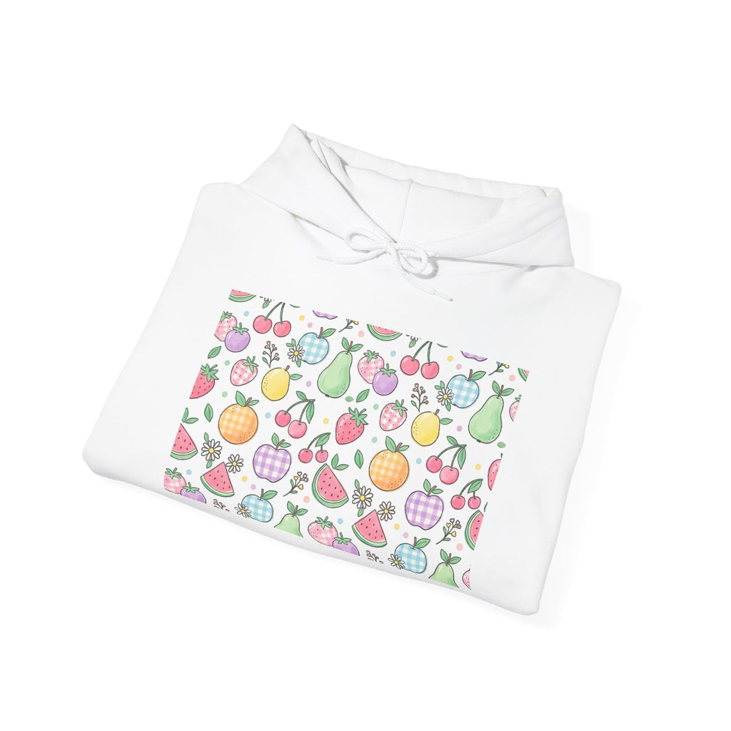 Fruit Pattern Hoodie — Pastel Fruit Print Pullover Sweatshirt