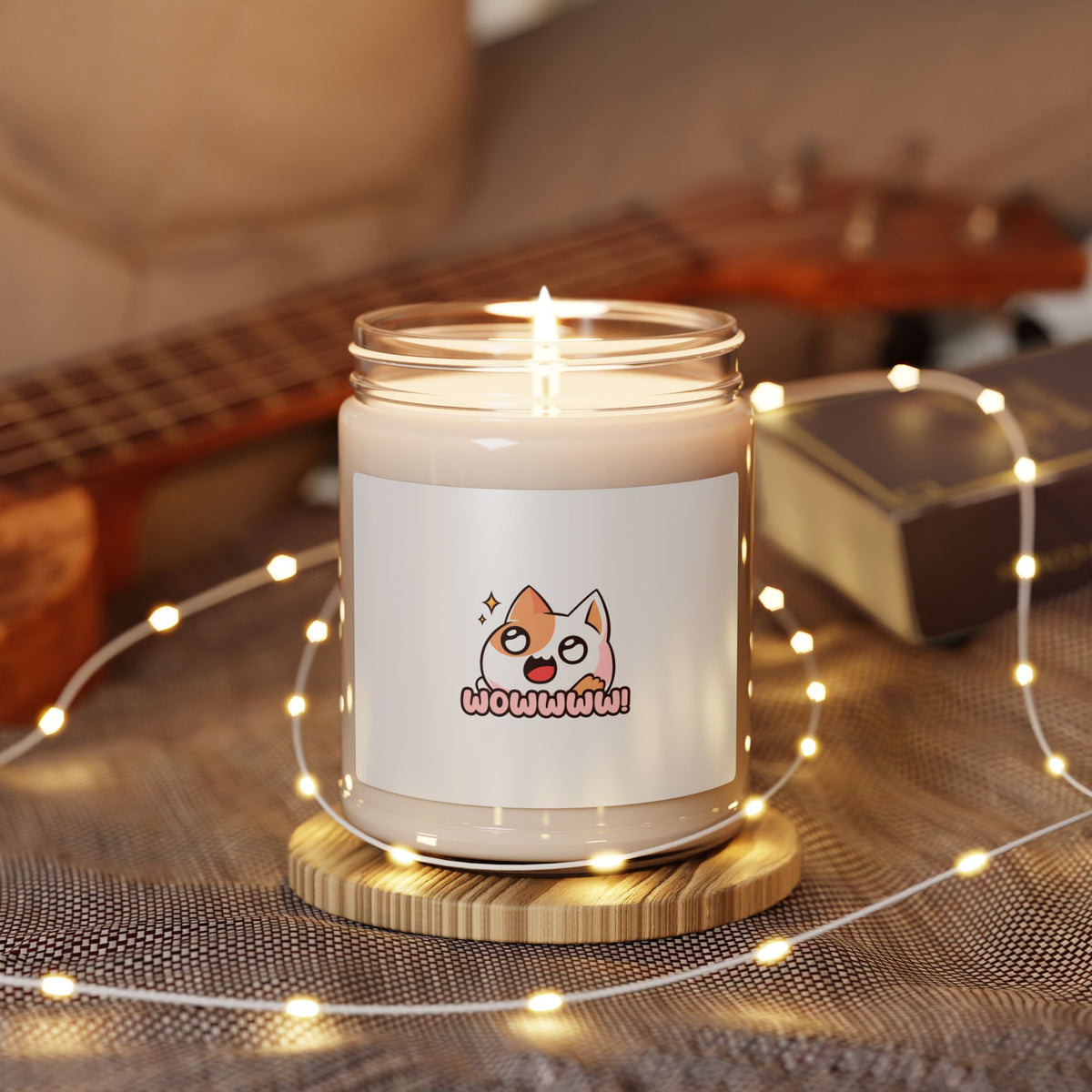 9oz Soy Candle — Cute 'Wowwwww!' Cartoon Cat Scented Candle