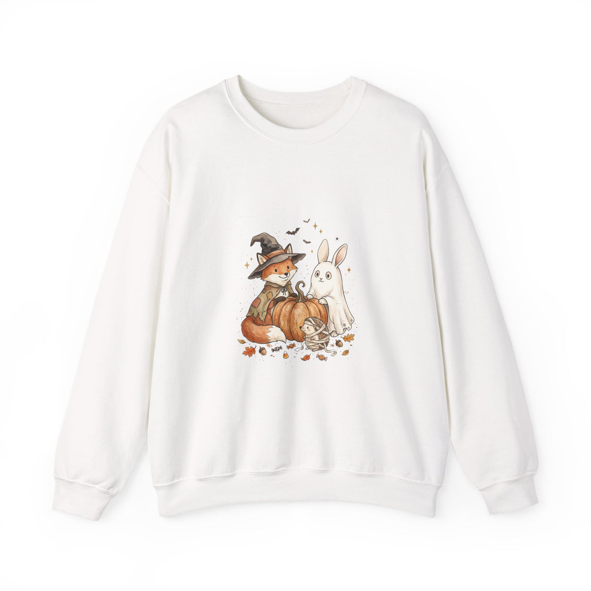 Halloween Fox & Ghost Bunny Sweatshirt | Spooky Animals Pumpkin Illustration