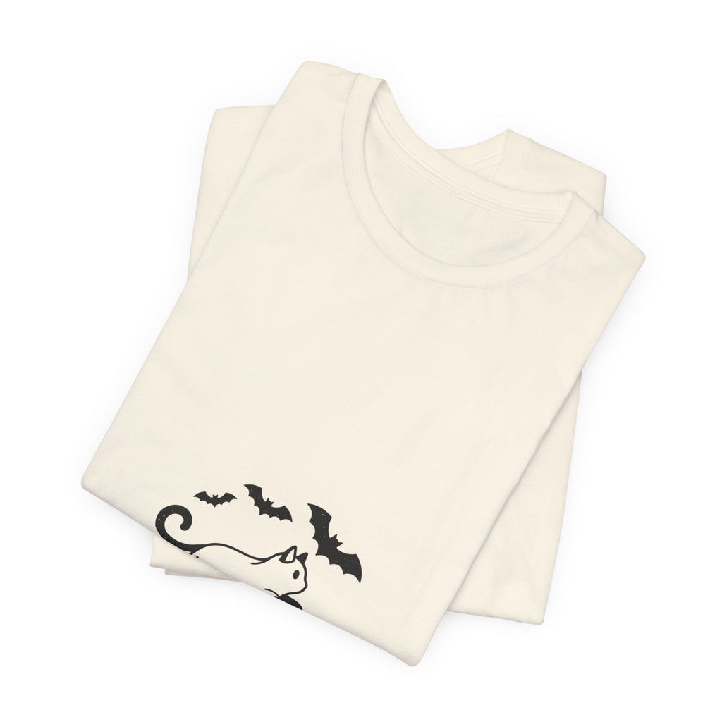 Ghost Cat with Bats Tee | Spooky Animals Halloween Shirt