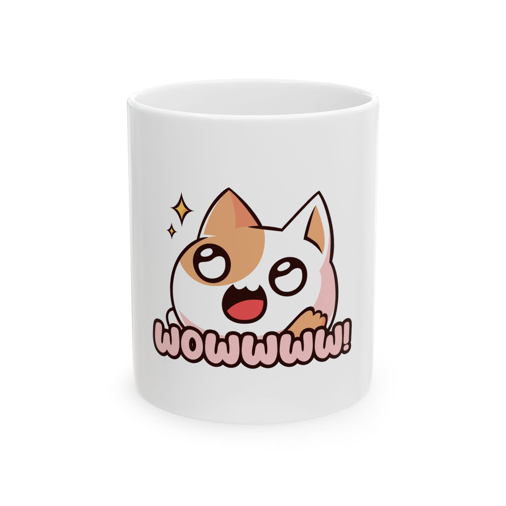 Cute 'Wowww!' Cat Ceramic Mug - Kawaii Cute Cat Coffee Tea Cup (11oz, 15oz)