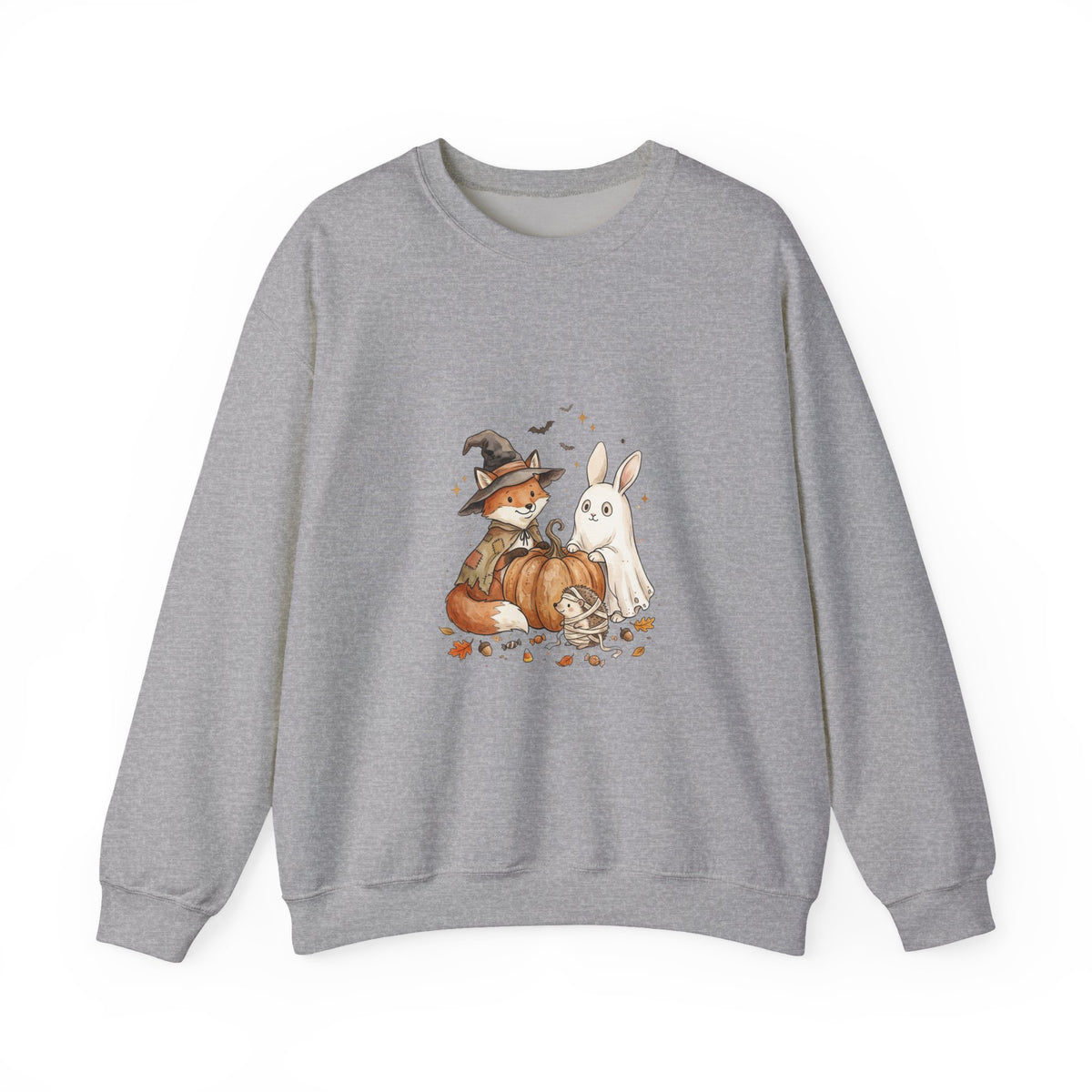 Halloween Fox & Ghost Bunny Sweatshirt | Spooky Animals Pumpkin Illustration