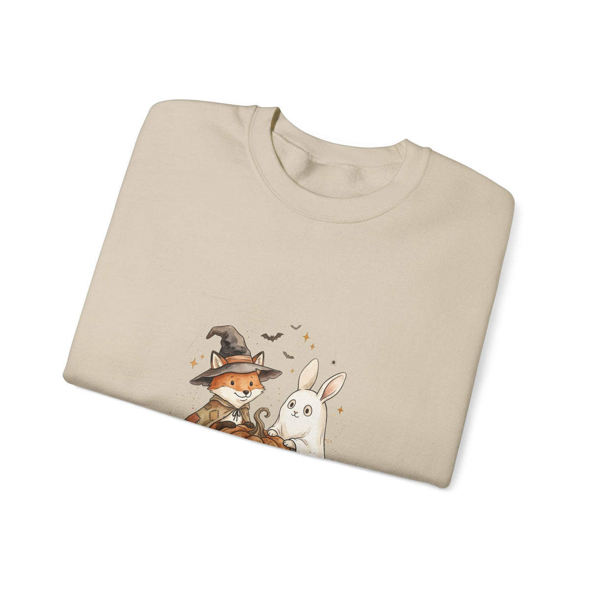 Halloween Fox & Ghost Bunny Sweatshirt | Spooky Animals Pumpkin Illustration