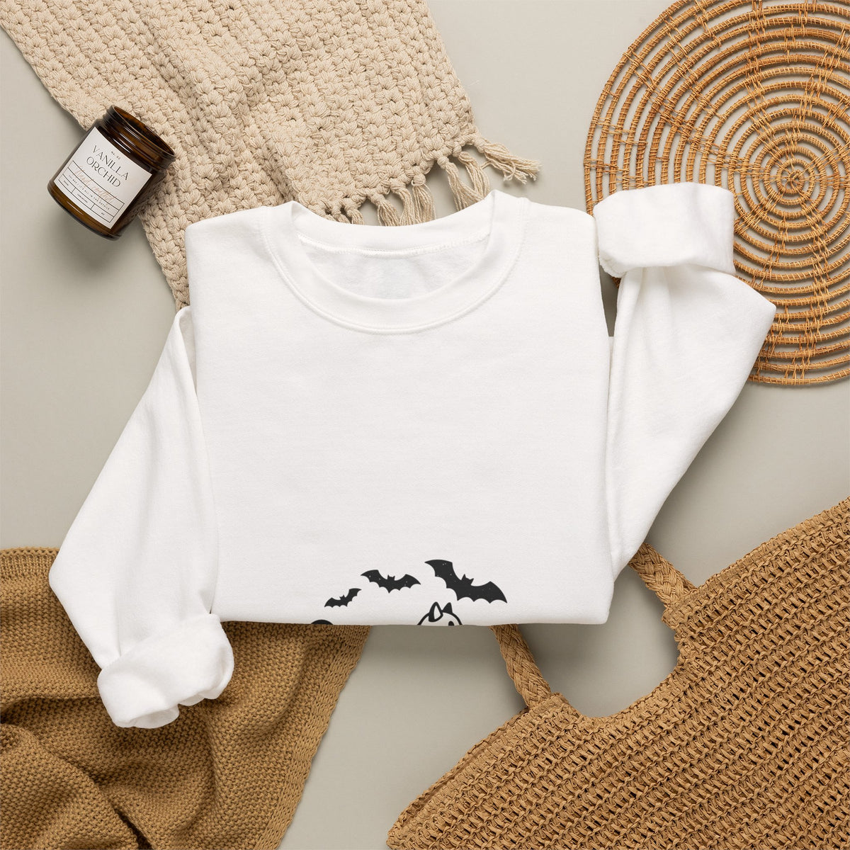 Black Cat and Bats Sweatshirt | Spooky Animals Halloween Aesthetic