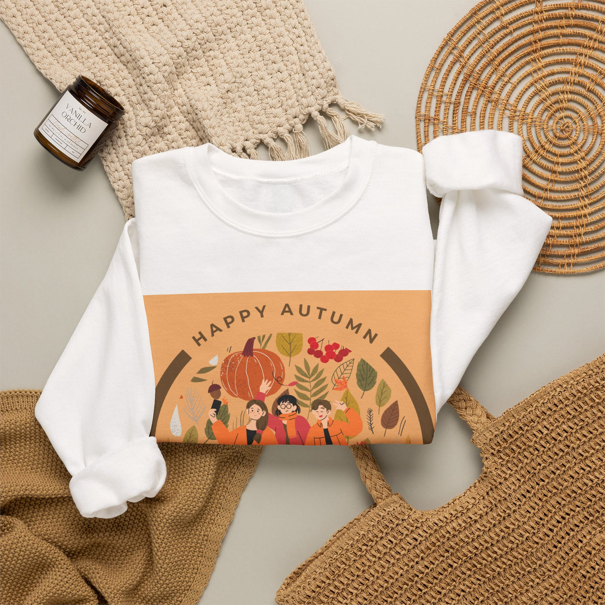 Autumn Friends Crewneck Sweatshirt — "Happy Autumn" Cozy Fall Pullover