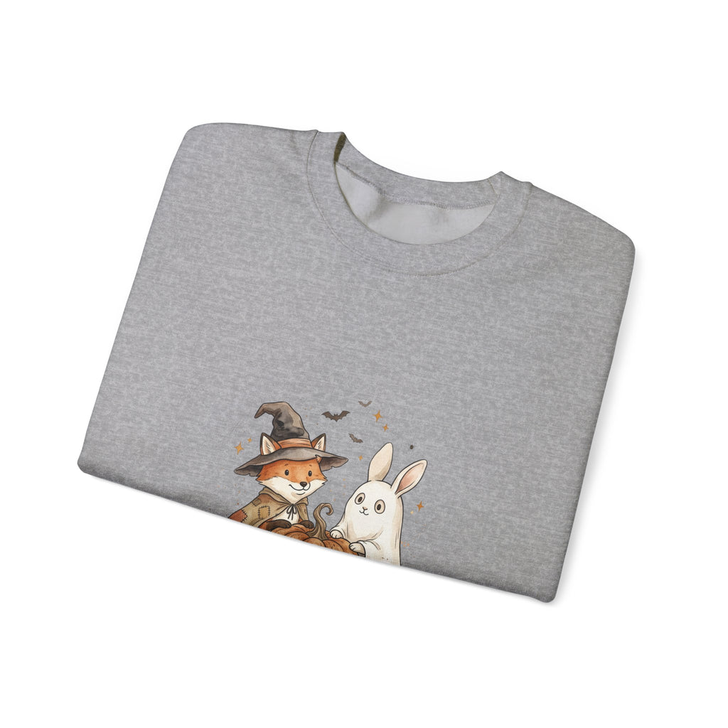 Halloween Fox & Ghost Bunny Sweatshirt | Spooky Animals Pumpkin Illustration