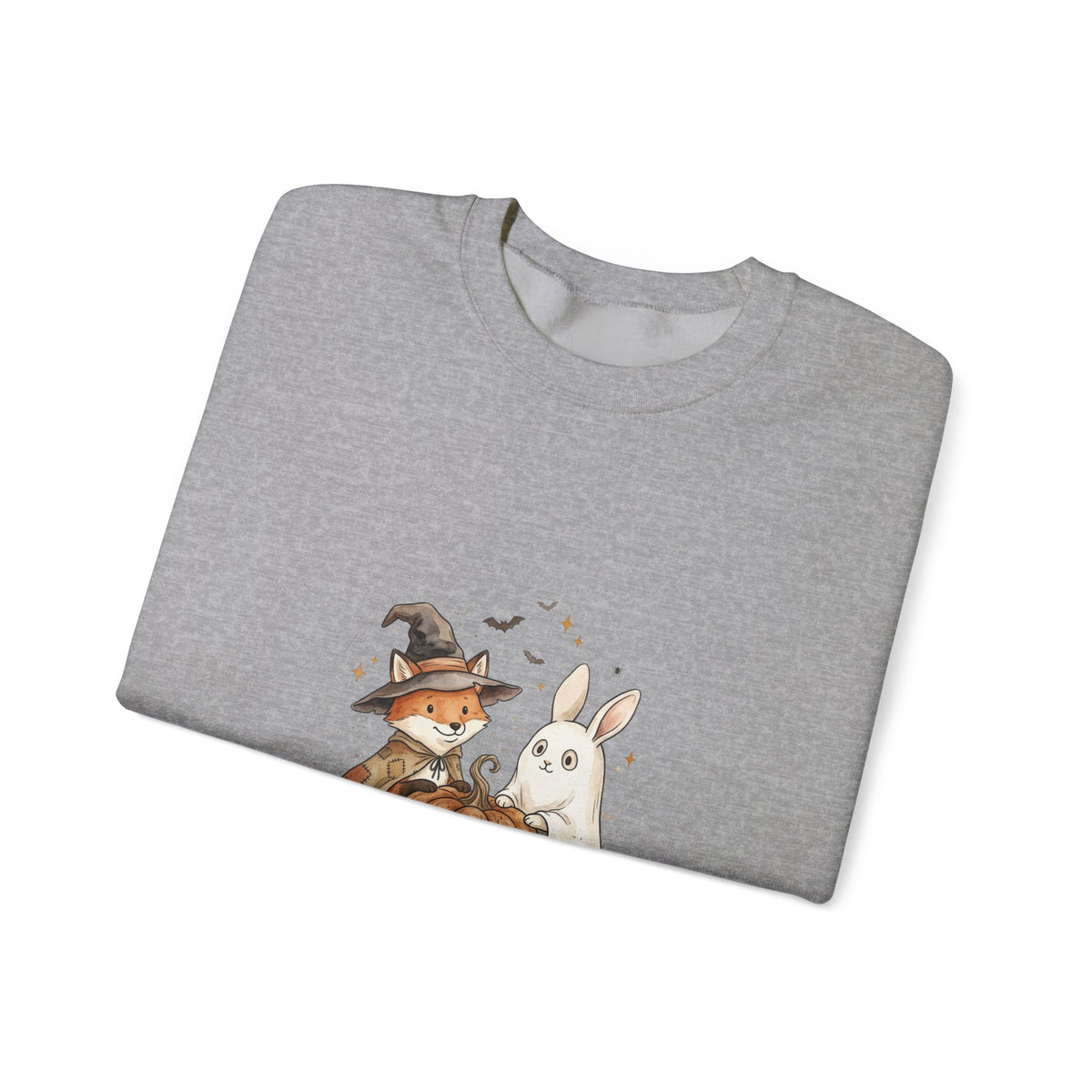 Halloween Fox & Ghost Bunny Sweatshirt | Spooky Animals Pumpkin Illustration