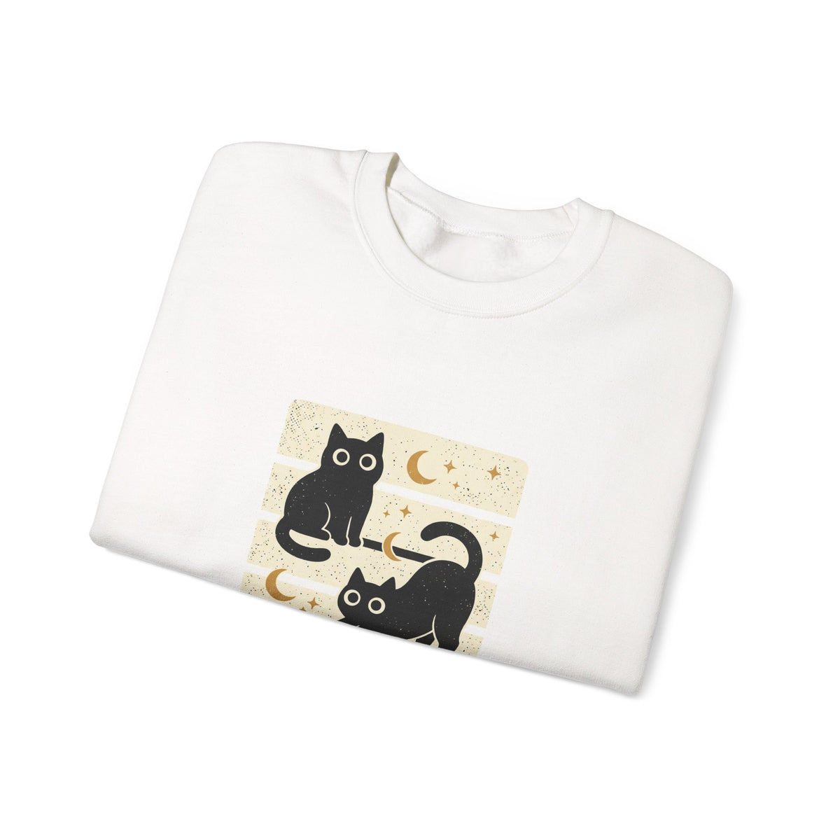 Black Cat Trio Crewneck Sweatshirt | Halloween moon stars vintage block design