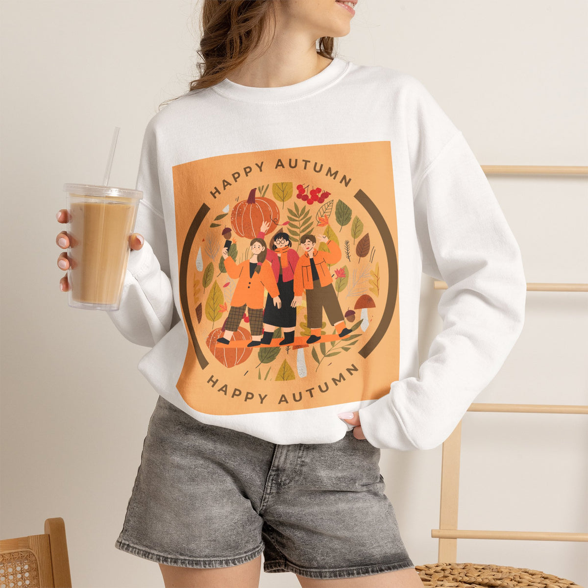 Autumn Friends Crewneck Sweatshirt — "Happy Autumn" Cozy Fall Pullover