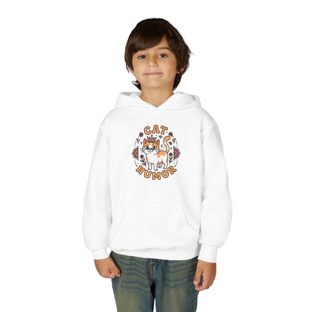 Cat Humor Youth Hoodie — Cute Orange Cat Graphic Pullover for Kids
