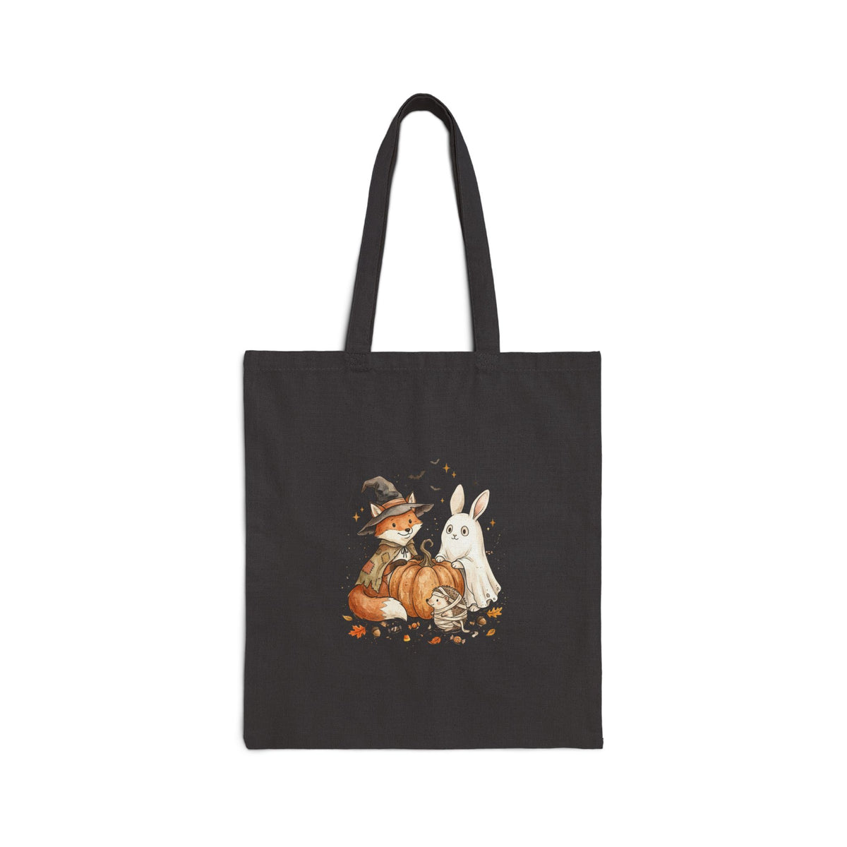 Spooky Woodland Animals Tote | Halloween Pumpkin Bunny Fox Canvas