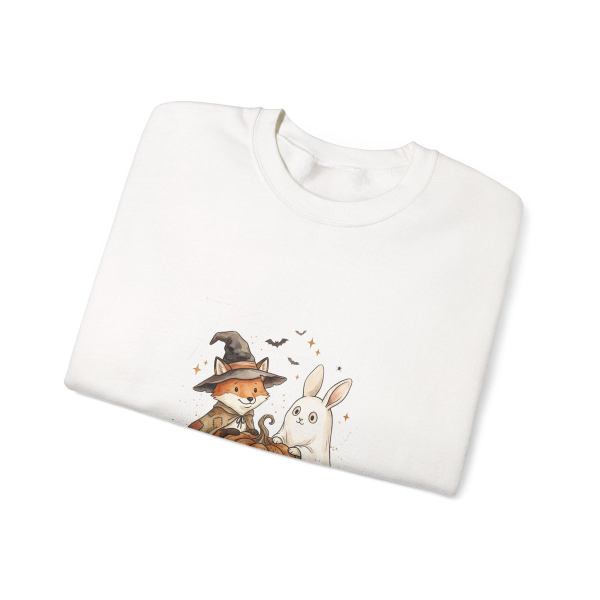 Halloween Fox & Ghost Bunny Sweatshirt | Spooky Animals Pumpkin Illustration